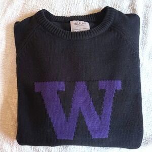 Hillflint University UW Letterman‎ Sweater Pullover Size M Black Purple